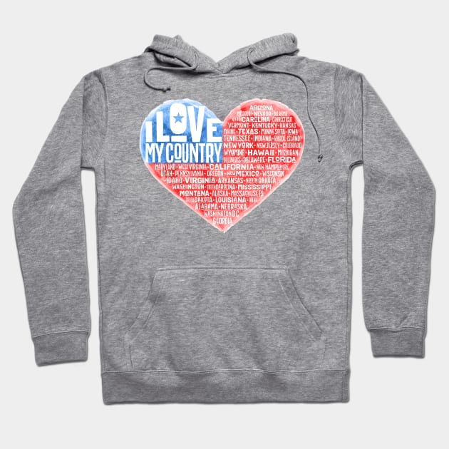 heart watercolor USA Hoodie by Mako Design 